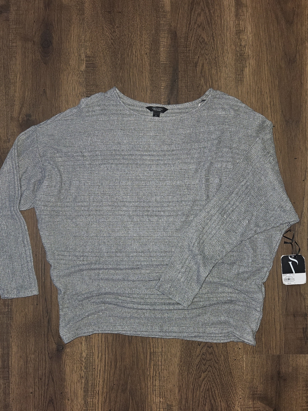 Simply Vera Vera Wang Light Gray Ribbed Crewneck Sweater